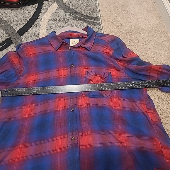 American Eagle Vintage Boyfriend Shirt Womens XL Blue Red Plaid Flannel... - Picture 11 of 14